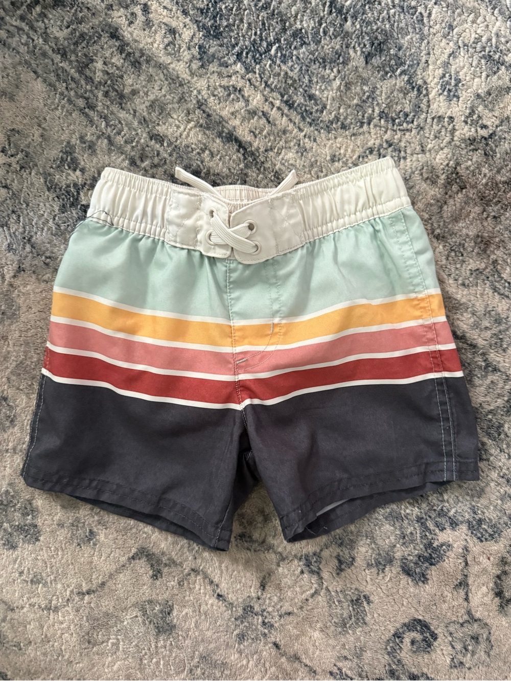 Striped Multicolor Boys Swim Trunks — Mint, Yellow, Red, Navy
